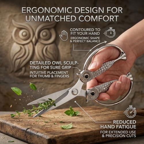XSNBRD All Purpose Kitchen Shears, Nickel Stainless Owl Scissors.