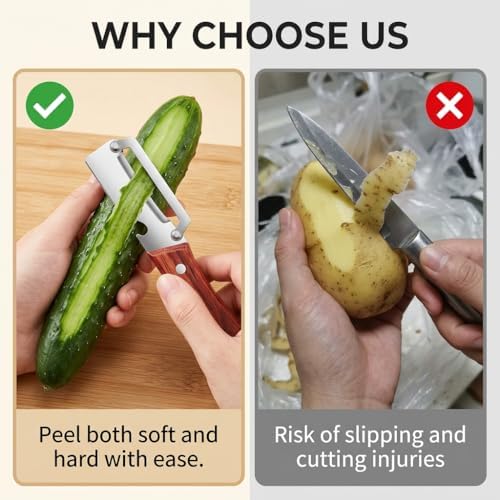Multi-Functional Vegetable Peeler for Kitchen,Zero Snag Wooden Peeler with Bottle Opener,Hand Held Peeler Slicer Kitchen Tool,2-In-1 Stainless Steel Kitchen Tool for Potato Pumpkin Zucchini (2 PC)