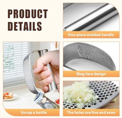 Stainless Steel Garlic Press, 2026 Upgrade Garlic Press Rocker Heavy Duty Stainless Steel Garlic Mincer, Heavy Garlic Chopper with Peeler And Cleaning Brush (No Corkscrew)