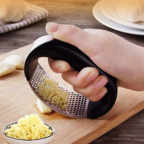 Sinnsally Garlic Press Rocker Garlic Peeler Garlic Mincer Rocker Stainless Steel Garlic Press Mincer Crusher Peeler Squeezer Slicer and Professional Press Garlic Tool (Blue Garlic Peeler)