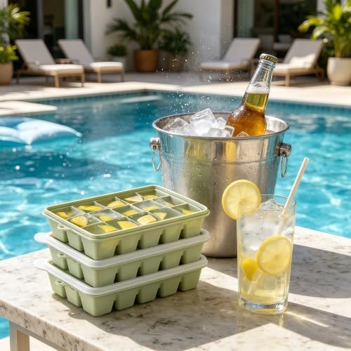4 Pack Silicone Ice Cube Trays, Easy Release Ice Trays for Freezer with Lid