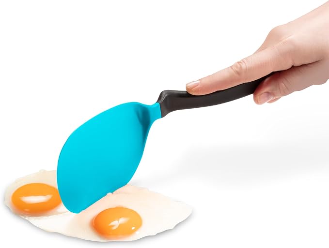 Dreamfarm Chopula Non-Stick-Safe Super-Flexible Sit-Up Spatula with Strong Flat Edge to Separate Food - 12" Dreamfarm Blue | Non-stick cookware safe, heat resistant, thin, flexible flipper, turner and food chopper with sit-up, no-mess handle, 12"