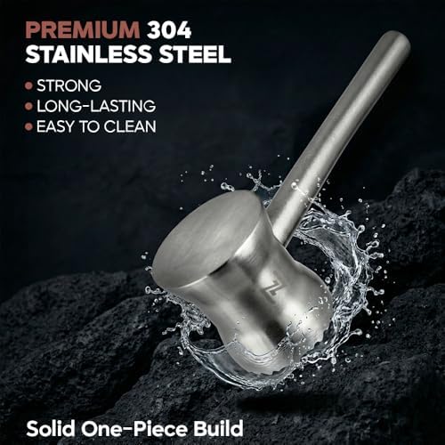 304 Stainless Steel Tenderizer Mallet Dual-Sided Hammer, Heavy Duty Pounder Tool for Steak, Beef & Chicken Cutlets, Textured Grip Kitchen Mallet, Dishwasher Safe Beater for Cooking