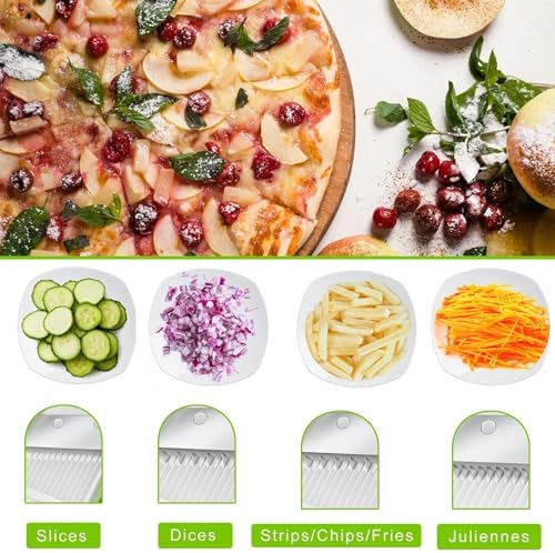 Safe Mandoline Slicer 5 in 1 Vegetable Chopper Food Potato Cutter, Strips Julienne Dicer Adjustable Thickness 0.1-8 mm Kitchen Chopping Artifact Fast Meal Prep Orange