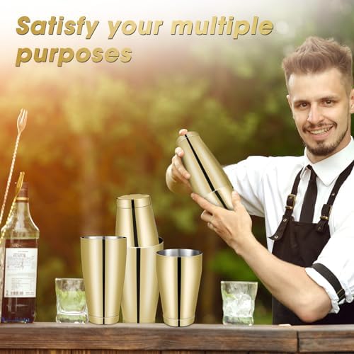 Sabary 6 Pcs Shakers Bartending Boston Cocktail Shaker, Gold