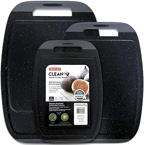 Neoflam Microban Antimicrobial Plastic Cutting Board 3 Sets, BPA Free, Non-Slip EZ Grip Handle, Dishwasher Safe, with Juice Groove