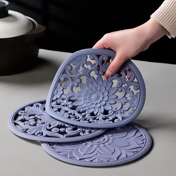 Silicone Trivets for Hot Dishes, Pots and Pans, Hot Pads for Kitchen Counter, Pot Holders for Tabletop & Countertop, Multi-use Heat Resistant Mat for Table, Non Stick Trivet Mat Set 3 Teal
