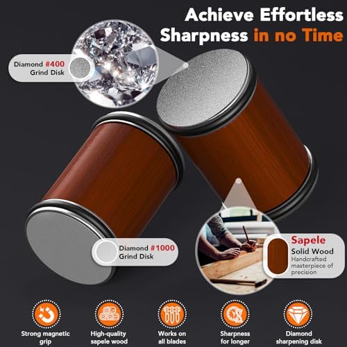 Rolling Knife Sharpener for Razor Sharp Edges, Easy Kitchen Knife Sharpening Tool Kit for Steel of Any Hardness, 15 & 20 Degrees Powerful Magnetic Holder