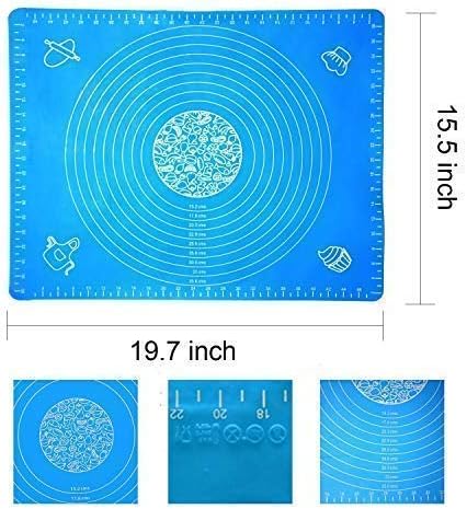 Silicone Baking Mat with Measurements, 19.69 By 15.75 Inch Large Non-Stick Pastry Mat for Rolling Dough, Liner Heat Resistance Pad Pastry Board, Reusable Baking Mat for Cooking Lovers- Blue