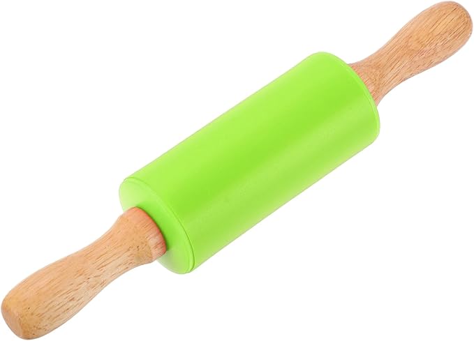 uxcell Rolling Pins for Baking, 9 Inch Silicone Non-Stick Rolling Pin Baking Roller Wooden Handle for Home Kitchen Dough Cookies Pastry, Green