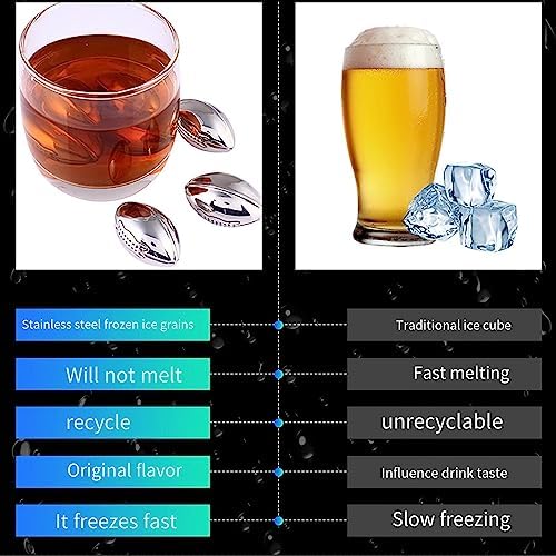 Joyeee Whiskey Stones Footballs Set with Storage Bag, 4 PCS Reusable Ice Cubes, Stainless Steel Whisky Rocks, Christmas Valentine's Day Gift Stocking Stuffers for Men Dad Husband Him Wine Lovers