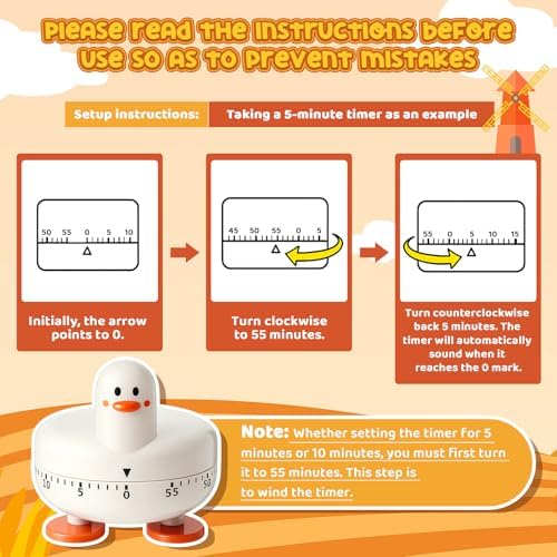 Amylove 4 Pcs Cute Mechanical Kitchen Timer Farm Animals 60 Minutes