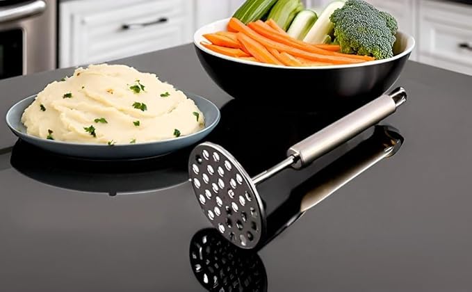 Heavy Duty Stainless Steel Potato & Vegetable Masher – Durable Kitchen Tool for Pav Bhaji, Baby Food, Fruits & More