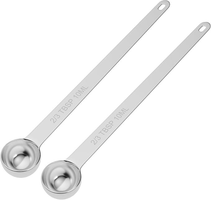 LEIFENY 2PCS 2/3Tbsp(2tsp, 10ml) Extra Long Handle Measuring Spoon, Single Stainless Steel Individual Measure Scoop Only