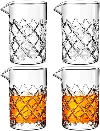 Dandat 4 Pcs 17 oz Cocktail Mixing Glass Thick Base Stirring Glass, Grid