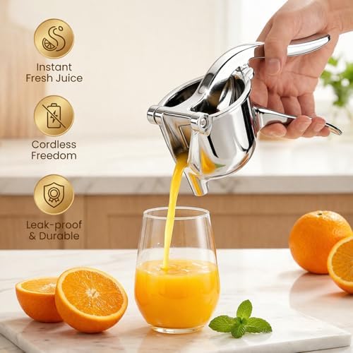 Heavy Duty Cast Iron Juicer Manual Hand Press, Stainless Steel Fruit Juice Squeezer for Lemon & Orange, Citrus Press Juicer (PRO)