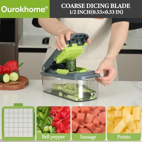 Ourokhome 10 in 1 Mandolin Slicer with Handheld Spiralizer, Multifunctional Vegetable Shredder Vegetable Chopper Onion Cutter with Container, Multifunctional Food Chopper Veggie Dicer with 2 Blades