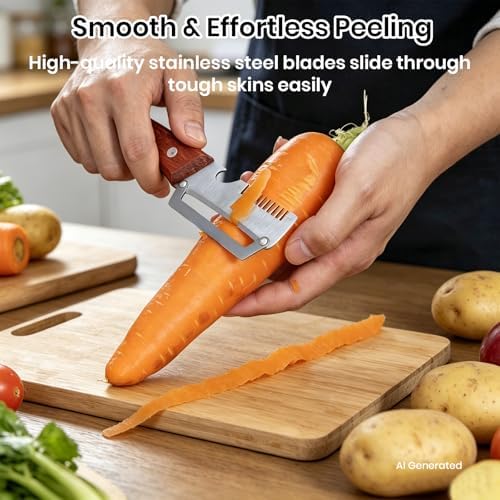 3-in-1 Multifunction Vegetable Peeler with Scallion Slicer & Bottle Opener - Stainless Steel Julienne Shredder for Green Onions, Potatoes & Carrots - Ergonomic Space-Saving Kitchen Gadget (2 Pack)