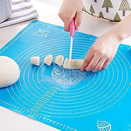 Silicone Baking Mat with Measurements, 19.69 By 15.75 Inch Large Non-Stick Pastry Mat for Rolling Dough, Liner Heat Resistance Pad Pastry Board, Reusable Baking Mat for Cooking Lovers- Blue