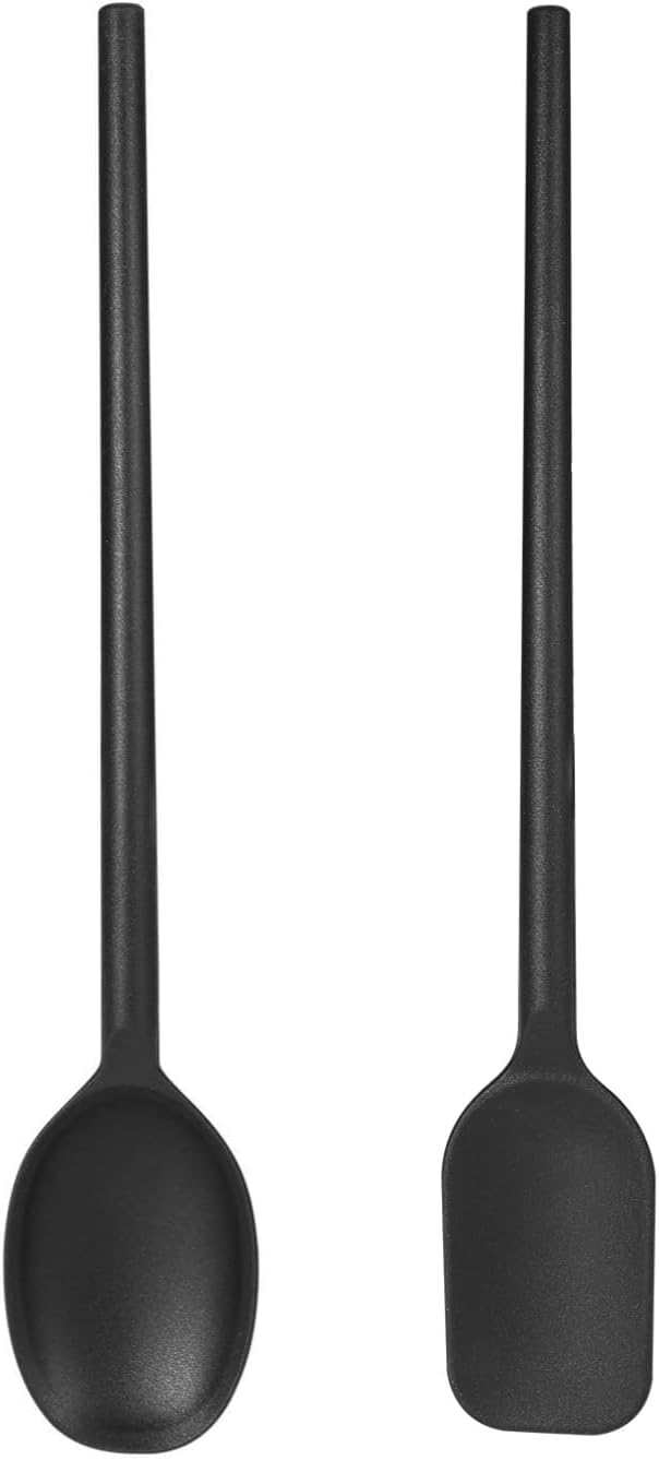 Silicone Cooking Spoon and Spatula Set, High Heat Resistant Stiff Mixing Spoon and Spoonula, Extra Long Large Kitchen Utensil for Stirring, Mixing, Scraping and Serving, 13.6 Inches