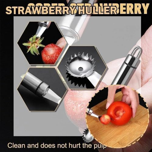 Stainless Steel Strawberry Huller and Tomato Stem Corer Tool Multi-Function Stainless Corer and Pitter Remover for Strawberry Gadgets Kitchen Tool Blade Craft Fruit Tools Fruit and Vegetable Tools