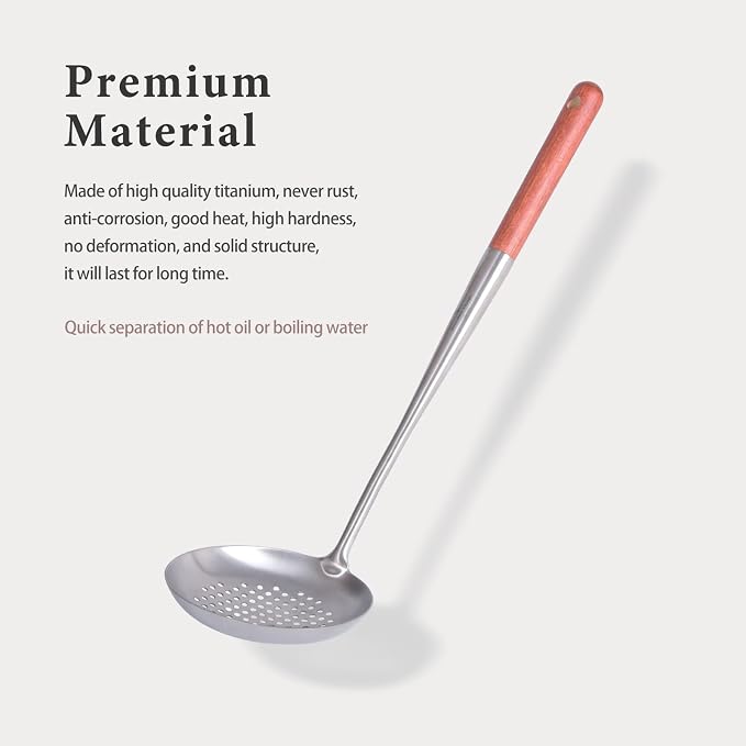 iBasingo&Boundless Voyage Titanium Skimmer Ladle Lightweight Cooking Tool with Wood Handle Food Strainer Colander Kitchen Tools US-Ti5005P