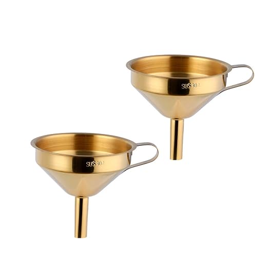 Buyer Star 2PCS Funnel with Detachable Filter,18/8（304） Stainless Steel, Food Grade Metal Kitchen Funnels (Gold)