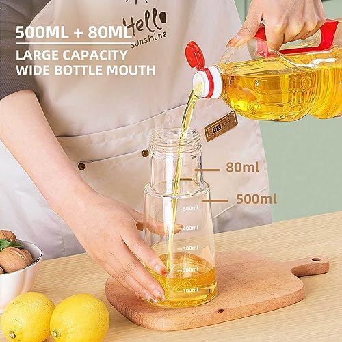 Ankou Olive Oil Dispenser Bottle-20oz 580ml Auto Flip Lid Glass Oil Bottle, Vinegar Condiment Storage Container with Scale, High Borosilicate Glass, Non-Drip Spout, Leakproof, for Kitchen Cooking