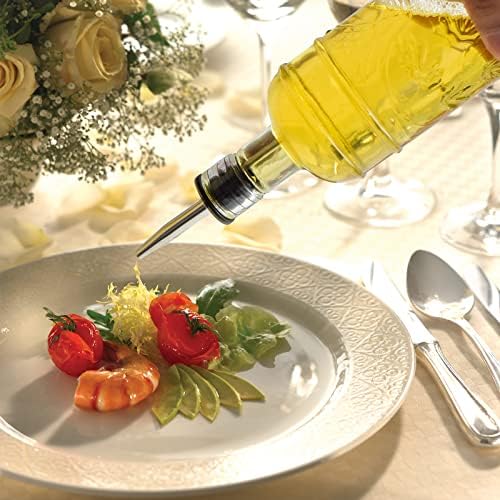 eleganttime 2 Pack Glass Oil and Vinegar Dispenser Set 16oz, Superior Leakproof Olive Oil Dispenser Bottle Strong with Cork for Kitchen Cooking, with Stainless Steel Spout and Silica Gel Funnel