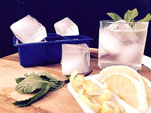Silicone Ice Cube Trays by M. Gastro Kitchens, SAVE WITH OUR ECONOMY 4 PACK, Extra Large Ice Cubes, Space Saving Design, 6 Cavity (Cool Gray 11 with Lids)