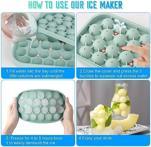 Ice Cube Tray, 2 Pack Flexible Silicone 22 Ice Balls Maker with Lid BPA Free Easy-Release Ice Cube Trays for Freezer, DIY Homemade Round Ice Cubes for Whiskey, Cocktails, Coffee