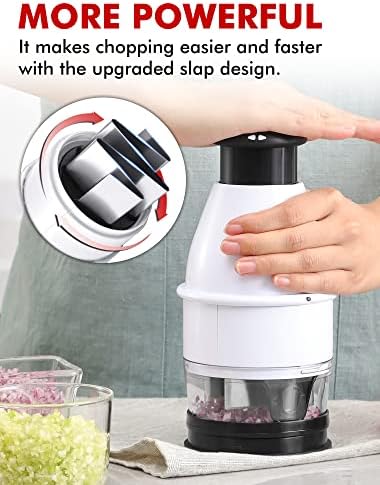 Geedel Food Chopper Vegetable Cutter, Easy to Clean Manual Veggie Onion Garlic Nut Chopper Dicer, Dishwasher Safe Vegetable Chopper with Container for Onions Nuts Garlic Veggies Salads, No BPA, White