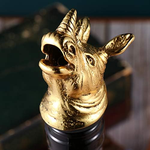 Rhino Head Wine Pourer with Bottle Stopper, Zinc Alloy, Golden