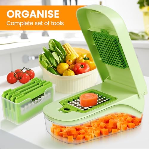17-in-1 Vegetable Chopper, Multifunctional Veggie Chopper Dicer, Vegetable Cutter with Container, French Fry Cutter for Potatoes, Onion Chopper with Hand Guard, Essential Kitchen Tool for Salad, Fruit
