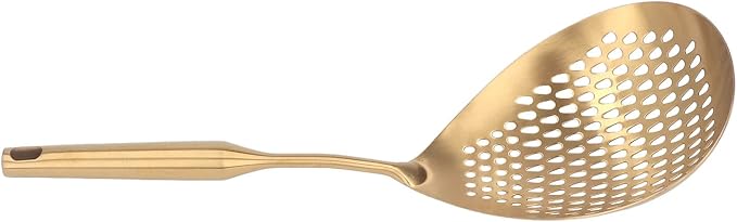 Stainless Steel Strainer Spoon, Long Handle, 15.7 Inches, Gold, for Cooking, Frying, and Filtering