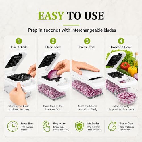 Premium Vegetable Chopper with Container High Grade Stainless Steel & ABS