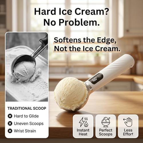 Heated Ice Cream Scoop, Rechargeable Electric Scooper USB-C Gelato（White）