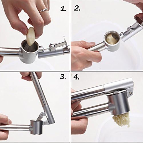 Stainless Steel Garlic Press Extended Handle Heavy Duty Garlic Mincer and Crusher Manual Kitchen Tool