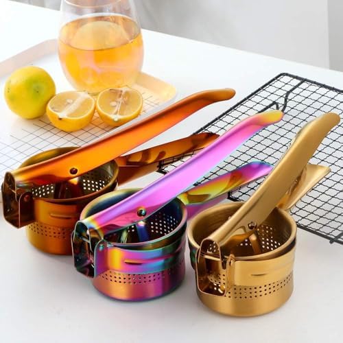 Meisha Potato Ricer – Stainless Steel Manual Masher for Potatoes, Fruits, Vegetables, Yams, Squash, Baby Food and More - Gold