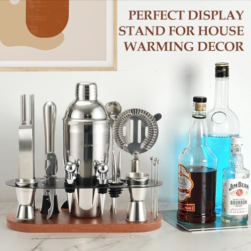 23-Piece Cocktail Shaker Set with Stand, 304 SS, Bartender Kit Gift