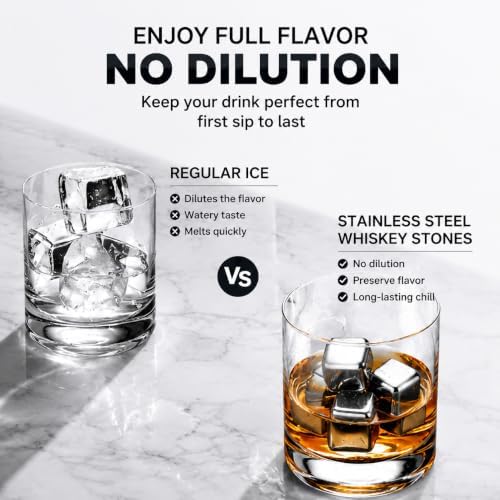6 Pack Stainless Steel Whiskey Stones, Metal Ice Cubes Gift for Men