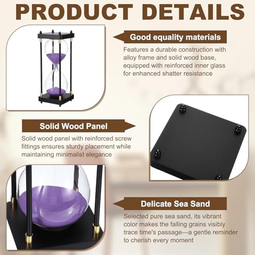 PATIKIL Large Decorative Sand Timer, 60 Minutes Wood Hour Glass Timer Modern Wooden Hour Glass for Cooking Game Office Classroom Kitchen Home, Purple(Style 1)