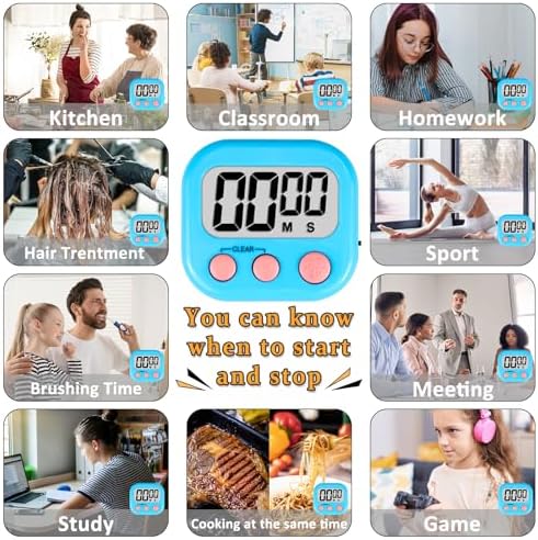 ZILLEEN Digital Kitchen Classroom Timers for Kids Cooking 6pcs Blu Pk Pur