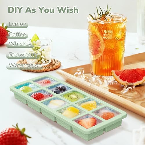 Silicone Freezer Trays with Lid (4-Pack), 1-Cup, 2-Cup, 1/2-Cup & 2-Tbsp Silicone Freezer Molds, Stackable Soup Freezer Meal Prep Containers,Ice Cube Tray for Making Sauce,Smoothies,Yogurt Bites