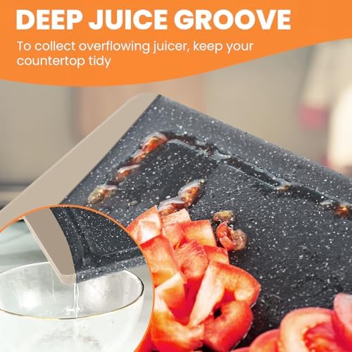 Extra Large Cutting Boards, Plastic Cutting Boards for Kitchen (Set of 3) Cutting Board Set Dishwasher Chopping Board with Juice Grooves Easy-Grip Handles, Almond Gray, Empune