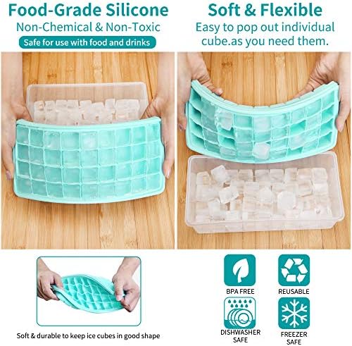 Silicone Ice Cube Tray with Leak-Proof Lid & Storage Bin for Freezer – BPA-Free 36-Piece Nugget Ice Molds, Spill-Resistant Cover & Ice Scoop Container Cover