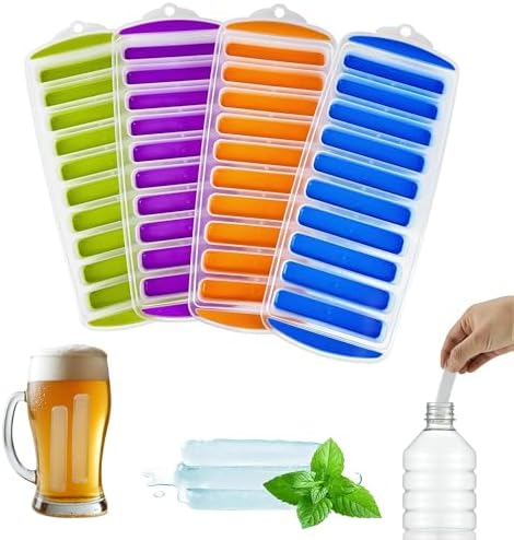 Lily's Home Set of 4 Silicone Ice Cube Tray without Lid, BPA-Free, Ideal for Water Bottles &Sports Bottles,Stackable Design for Quick Release, Skinny Ice Cube Trays for Freezer(11.81"x4.61"x0.75")