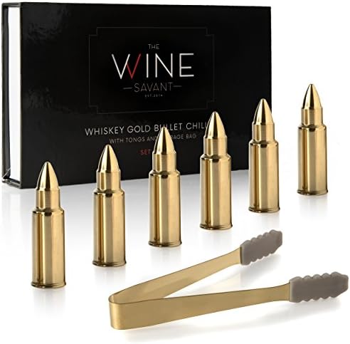 Bullet Whiskey Chillers Stones 1.75in Set of Six Stainless Steel Gold Rocks