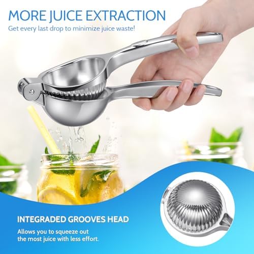 Lemon Squeezer, Sopito Lemon Juicer Heavy Duty Lime Squeezer, Easy & Fast Juicing Citrus Press, Hand Fruit Press for Seedless Juicing, Easy to Clean Manual Juicer, Silver