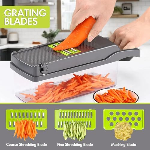 Vegetable Chopper Pro 16 in 1 Manual Mandoline Slicer, Onion Chopper Professional food multifuntional with Stainless Steel Blades and container & Bonus Eco-Friendly Storage Bags